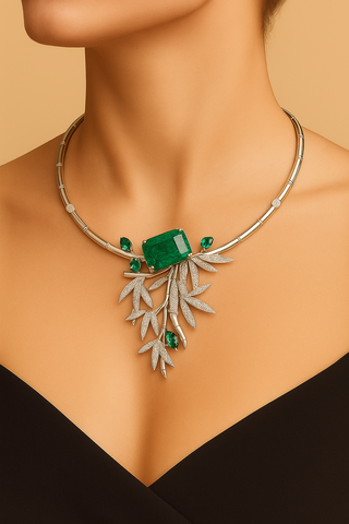 Bamboo Emerald Pendant Necklace
