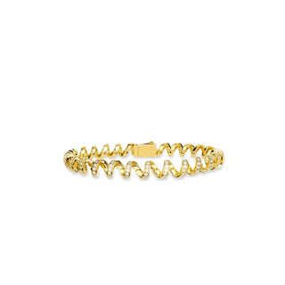 Aurum Coil Bracelet - 925 Sterling Silver with Gold Finish and Lab-Created Sapphire, Adjustable Size