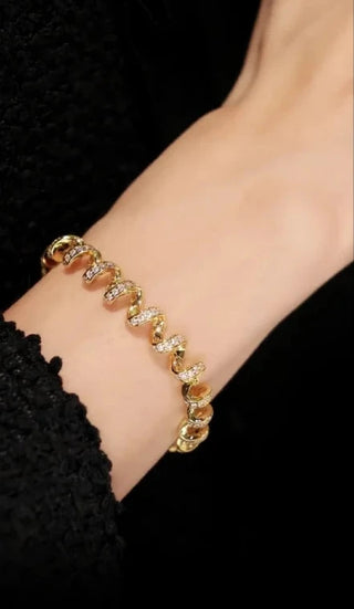 Aurum Coil Bracelet - 925 Sterling Silver with Gold Finish and Lab-Created Sapphire, Adjustable Size