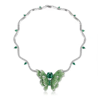 Butterfly of Eden Necklace with green lab sapphire in butterfly design on sterling silver snake chain – nature-inspired sapphire necklace for women