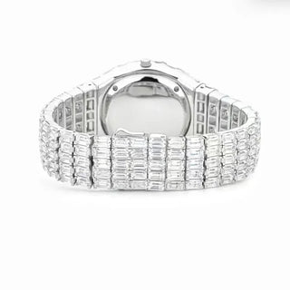 Diamond Hour Watch with 26 mm dial, silver case, sapphire crystal window, and diamond-accented bracelet clasp.