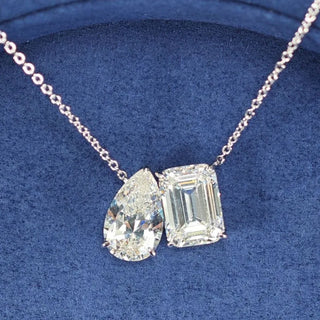 Duo d'Éclat Necklace with Pear-Shaped and Emerald-Cut Lab-Created Sapphires in Sterling Silver