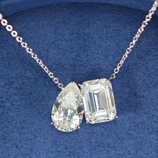 Duo d'Éclat Necklace with Pear-Shaped and Emerald-Cut Lab-Created Sapphires in Sterling Silver