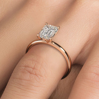 Emerald Cut Lab Diamond Classic Solitaire Ring 18K Gold