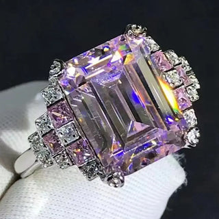 Empress Cut Ring with 5-carat Moissanite and sapphire accents in 925 sterling silver