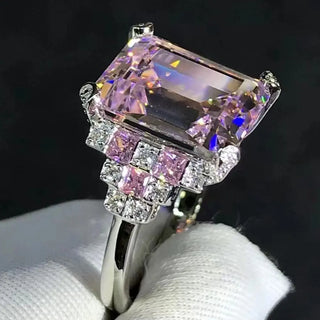 Empress Cut Ring with 5-carat Moissanite and sapphire accents in 925 sterling silver
