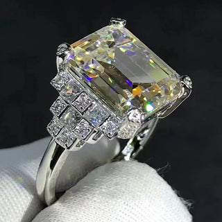 Empress Cut Ring with 5-carat Moissanite and sapphire accents in 925 sterling silver