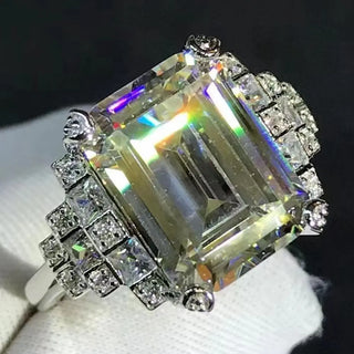 Empress Cut Ring with 5-carat Moissanite and sapphire accents in 925 sterling silver