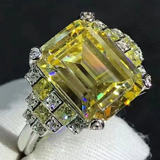 Empress Cut Ring with 5-carat Moissanite and sapphire accents in 925 sterling silver