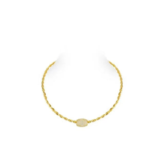 Golden Barrel Necklace in modern 22K gold design with lab sapphire centerpiece on sterling silver chain – elegant gold necklace for women
