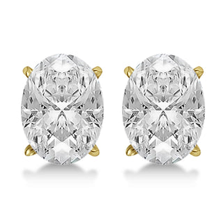 Oval cut lab grown diamond stud earrings in 18K gold (1 carat EF color, VVS clarity) for women.