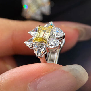 Yellow Diamond Flower Earrings – Snowflake-inspired sterling silver earrings with radiant yellow lab-created sapphires.