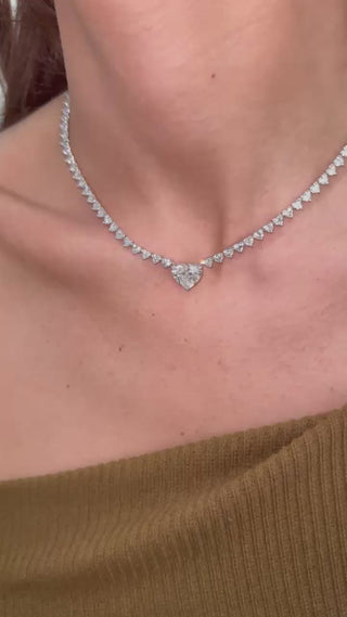 Heart's Desire Lab Diamond Necklace with a 5-carat heart-shaped lab-grown diamond, set in 18K white gold. Surrounded by 0.20-carat round lab diamonds, this necklace symbolizes love and elegance.