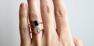 Close-up comparison of lab-grown and natural sapphire gemstones, showing color, clarity, and cut differences side by side.