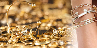 A traveler examining gold jewelry at a foreign market stall, with price tags and authenticity concerns in focus.