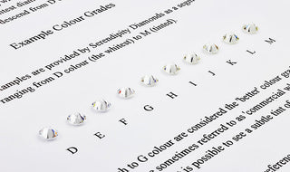 Close-up of a jeweler inspecting an E colour diamond for clarity and brilliance.