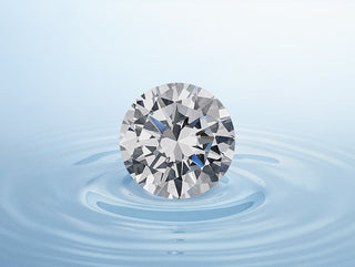 Illustration of water-purifying technology using diamonds, showing crystal-clear water flowing through diamond-based filtration systems.