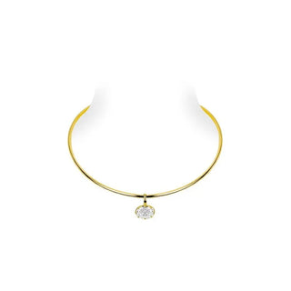 Gold-plated torque necklace with central drop-shaped lab sapphire, handcrafted in sterling silver for women, designed by Azzallure.