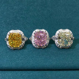 Celestial Vow Ring with 8-carat lab sapphire in sterling silver, available in soft G, pink, or yellow hues, inspired by modern vows and cosmic beauty.