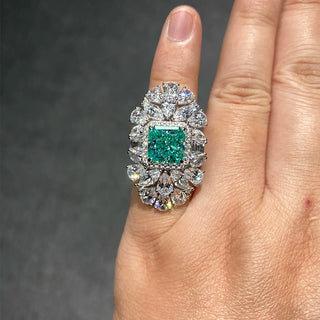 Azzallure Crushed Ice Maharani Ring featuring a 4-carat crushed ice moissanite in a bold 925 sterling silver setting, designed to evoke royal grandeur and brilliance.

