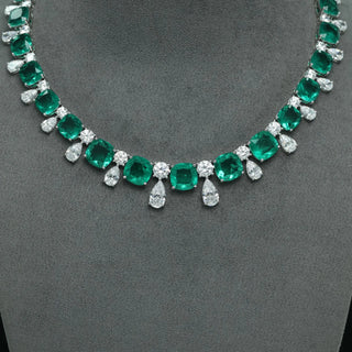 Garden of Ice Necklace with 17mm Cushion-Cut Lab Sapphire in Sterling Silver
