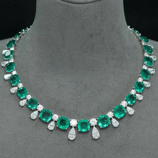 Garden of Ice Necklace with 17mm Cushion-Cut Lab Sapphire in Sterling Silver
