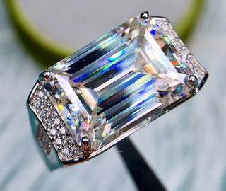 Emerald-cut Moissanite Midnight Vow Ring in 925 sterling silver with prong setting