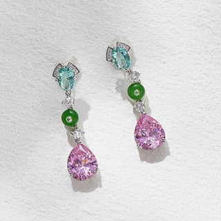 Rosy Mirage Necklace and earrings suite in pink and purple tones, featuring lab sapphires and a choker design with silver-copper finish.

