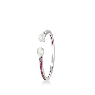 Ruby teardrop bracelet in 925 sterling silver with pear-shaped lab sapphires and platinum finish, designed for an elegant and minimalist wrist stack.