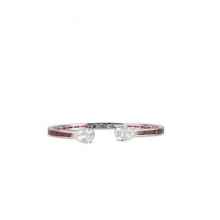 Ruby teardrop bracelet in 925 sterling silver with pear-shaped lab sapphires and platinum finish, designed for an elegant and minimalist wrist stack.