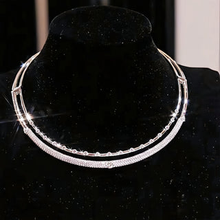 Starlace Choker Necklace for women, crafted from 925 sterling silver with lab-created sapphires. A two-layer design that evokes celestial beauty and elegance, resting gracefully around the collarbone.