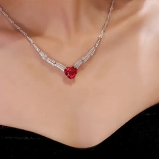 The Heartbeat Necklace in sterling silver with red lab sapphire – simple and elegant heart necklace gift for girlfriend or mother
