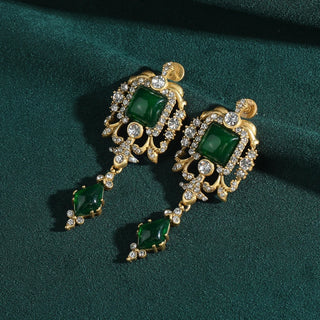 The Manor Earrings in Silver and Copper with Emerald Green Lab Sapphires, Vintage-Inspired Stud Design
