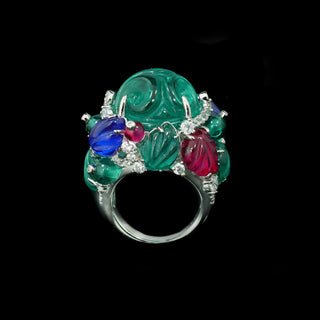 Azzallure Tutti Frutti Ring featuring multicolored lab-created sapphires set in platinum-plated sterling silver with a playful, candy-like design.
 