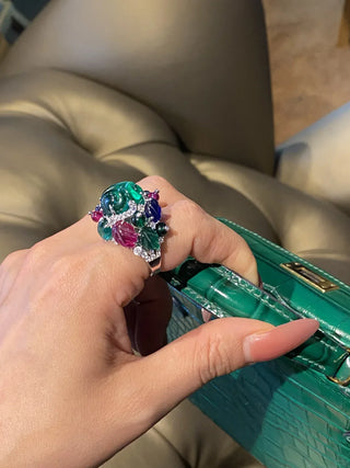 Azzallure Tutti Frutti Ring featuring multicolored lab-created sapphires set in platinum-plated sterling silver with a playful, candy-like design.

