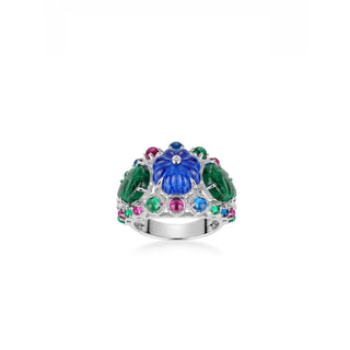 Azzallure Tutti Frutti Ring featuring multicolored lab-created sapphires set in platinum-plated sterling silver with a playful, candy-like design.

