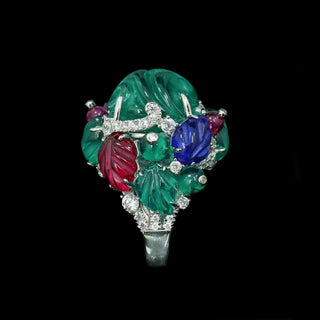 Azzallure Tutti Frutti Ring featuring multicolored lab-created sapphires set in platinum-plated sterling silver with a playful, candy-like design.
