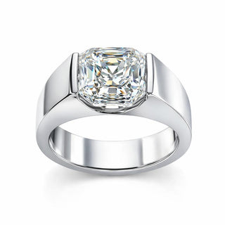 A stunning diamond ring with a square cut center stone, showcasing a sleek and modern design.