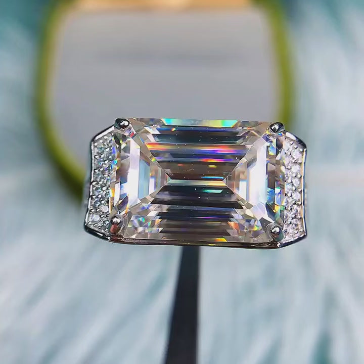 Emerald-cut Moissanite Midnight Vow Ring in 925 sterling silver with prong setting