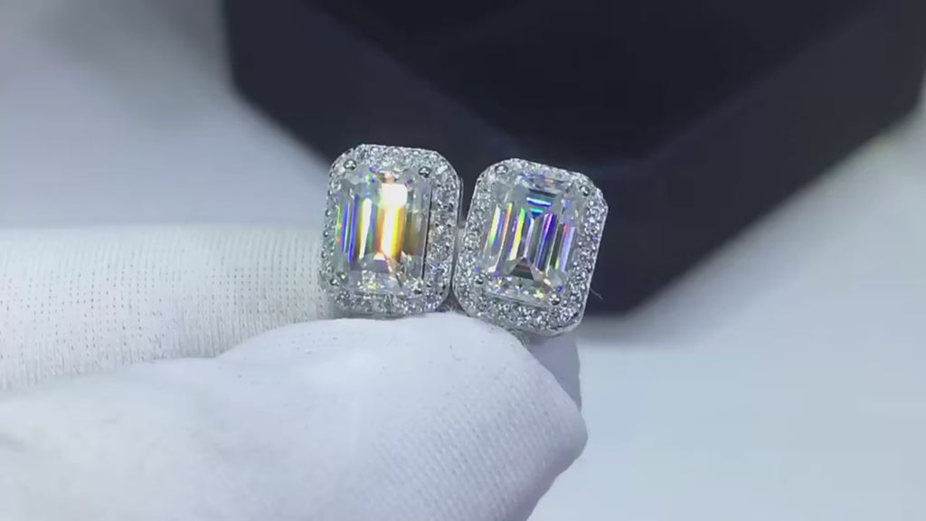 Twilight Crest Studs in sterling silver with VVS moissanite stones, finished with white gold plating for a refined, radiant glow.